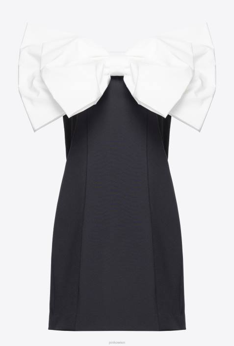 kurze Kleider | Pinko Schwarz-Weiss Minikleid mit Maxischleife vorneZ4ZP181