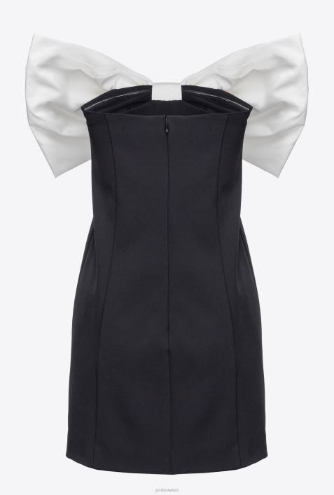 kurze Kleider | Pinko Schwarz-Weiss Minikleid mit Maxischleife vorneZ4ZP181