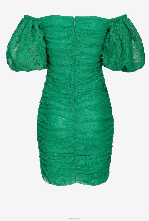 kurze Kleider | Pinko englisches Rasengrün Minikleid aus Spitze mit RaffungZ4ZP100