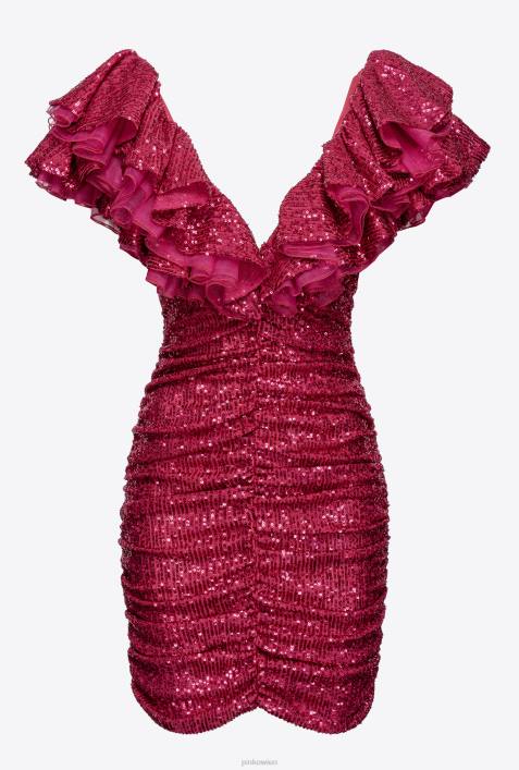 kurze Kleider | Pinko fuchsia/grau Komplett mit Pailletten besetztes MinikleidZ4ZP172