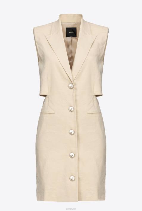 kurze Kleider | Pinko gefrostetes Mandelbeige Blazerkleid aus LeinenZ4ZP21