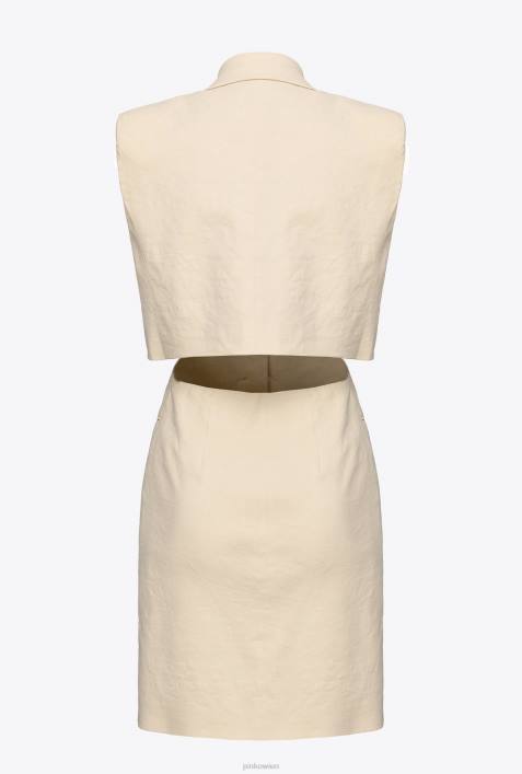kurze Kleider | Pinko gefrostetes Mandelbeige Blazerkleid aus LeinenZ4ZP21