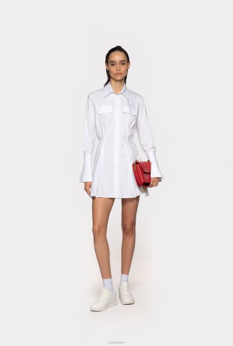 kurze Kleider | Pinko helles Weiss Kurzes Hemdblusenkleid aus BaumwollpopelineZ4ZP65