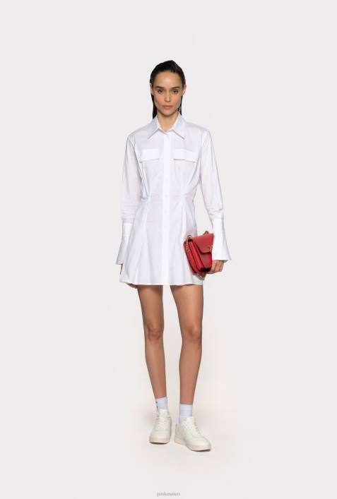 kurze Kleider | Pinko helles Weiss Kurzes Hemdblusenkleid aus BaumwollpopelineZ4ZP65