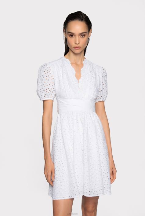kurze Kleider | Pinko helles Weiss Minikleid mit LochstickereiZ4ZP58