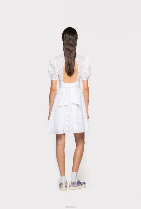 kurze Kleider | Pinko helles Weiss Minikleid mit LochstickereiZ4ZP58
