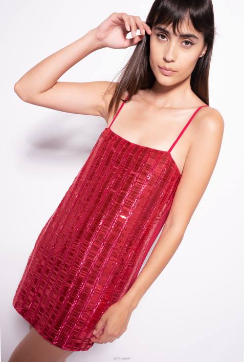 kurze Kleider | Pinko himbeerrot Minikleid mit rechteckigen PaillettenZ4ZP134
