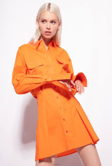kurze Kleider | Pinko leuchtend orange Kurzes Hemdblusenkleid aus BaumwollpopelineZ4ZP64