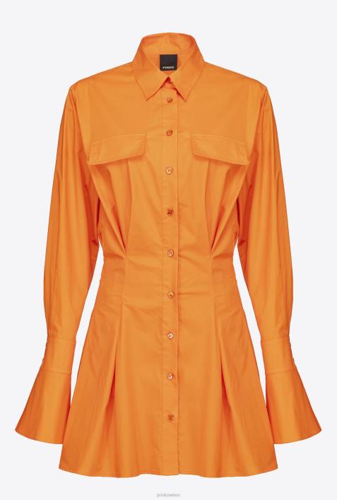 kurze Kleider | Pinko leuchtend orange Kurzes Hemdblusenkleid aus BaumwollpopelineZ4ZP64