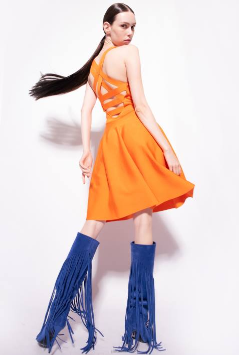 kurze Kleider | Pinko leuchtend orange Minikleid mit Crossover-Detail auf der RückseiteZ4ZP72