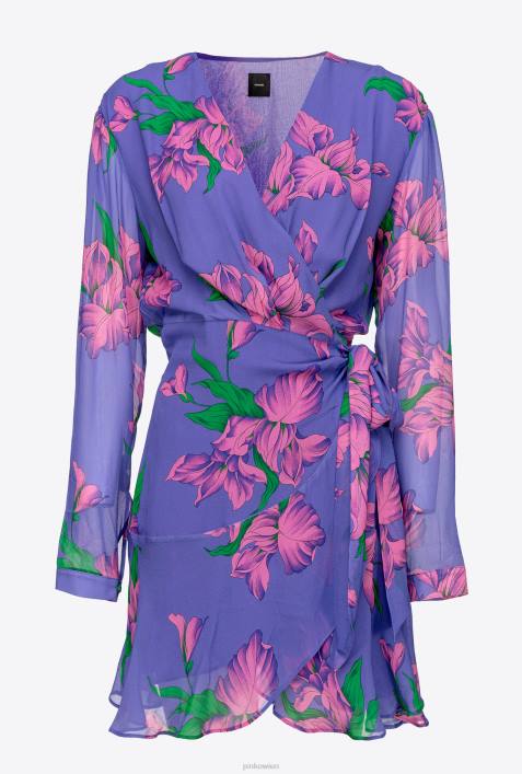 kurze Kleider | Pinko lila/rosa/grün Wickelkleid mit Iris-PrintZ4ZP153