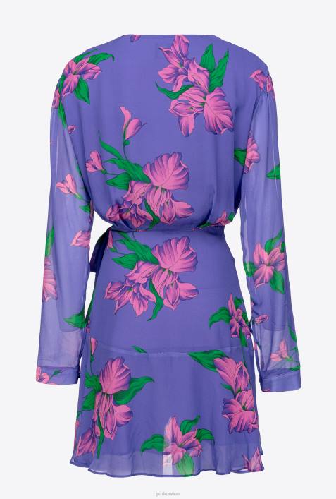 kurze Kleider | Pinko lila/rosa/grün Wickelkleid mit Iris-PrintZ4ZP153