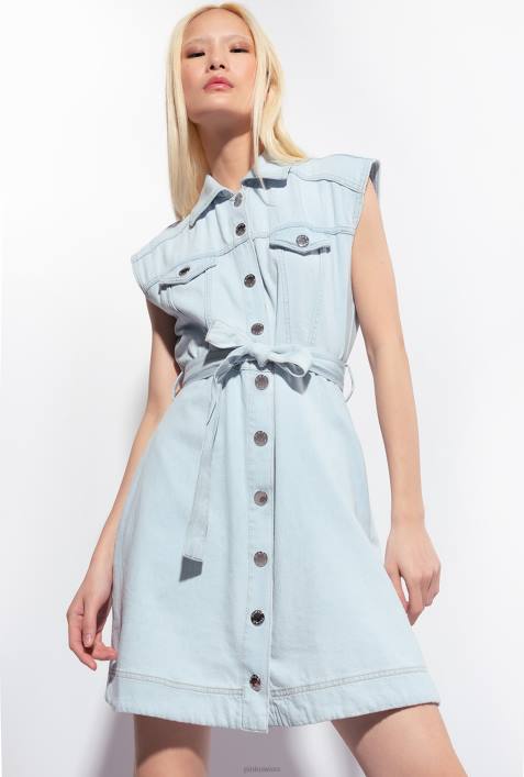 kurze Kleider | Pinko mittlere Bleichwäsche Vintage-Minikleid aus hellem DenimZ4ZP150