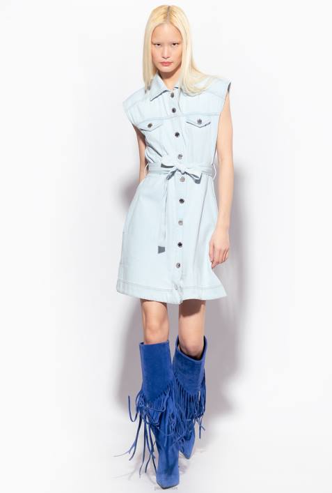 kurze Kleider | Pinko mittlere Bleichwäsche Vintage-Minikleid aus hellem DenimZ4ZP150