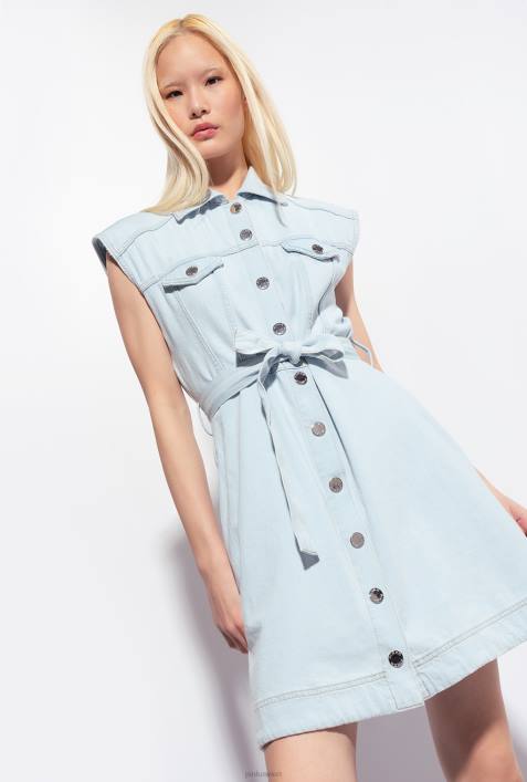 kurze Kleider | Pinko mittlere Bleichwäsche Vintage-Minikleid aus hellem DenimZ4ZP150