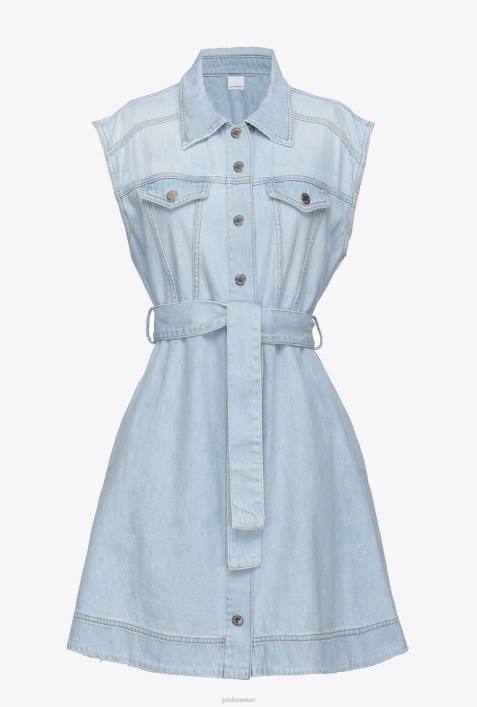 kurze Kleider | Pinko mittlere Bleichwäsche Vintage-Minikleid aus hellem DenimZ4ZP150