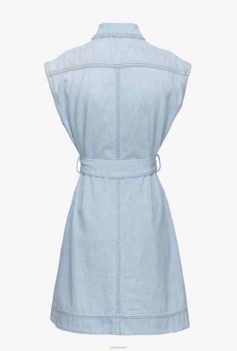 kurze Kleider | Pinko mittlere Bleichwäsche Vintage-Minikleid aus hellem DenimZ4ZP150
