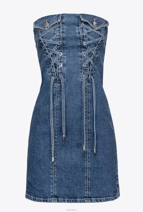 kurze Kleider | Pinko mittlere/leichte Vintage-Waschung Jeans-Minikleid mit SchnürungZ4ZP156