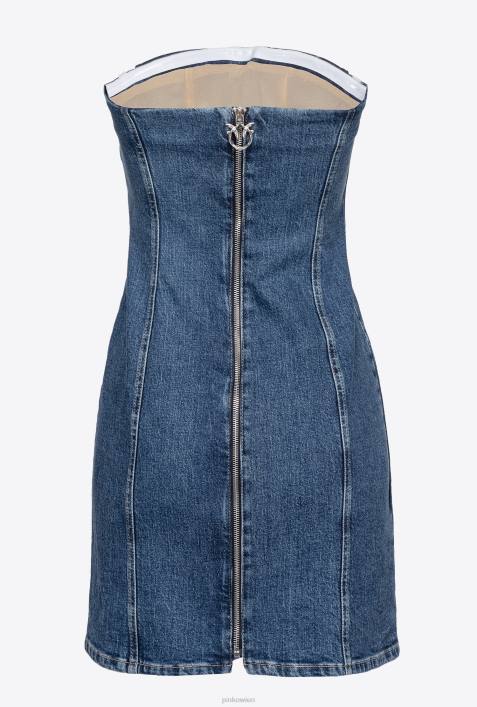 kurze Kleider | Pinko mittlere/leichte Vintage-Waschung Jeans-Minikleid mit SchnürungZ4ZP156