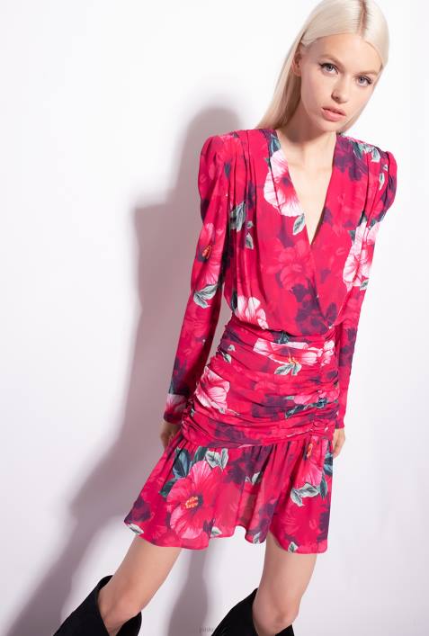 kurze Kleider | Pinko multi. Fuchsia/Rosa Kurzes Kleid mit Hibiskus-PrintZ4ZP139