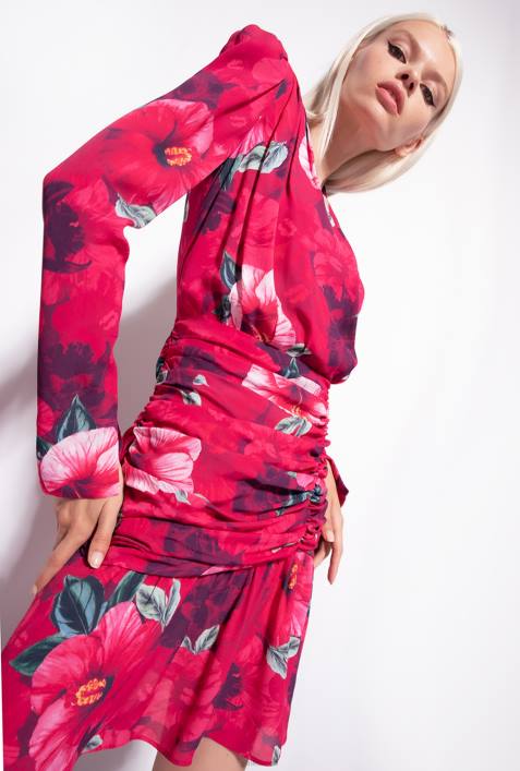 kurze Kleider | Pinko multi. Fuchsia/Rosa Kurzes Kleid mit Hibiskus-PrintZ4ZP139