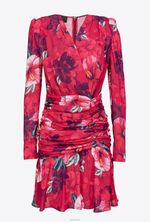 kurze Kleider | Pinko multi. Fuchsia/Rosa Kurzes Kleid mit Hibiskus-PrintZ4ZP139