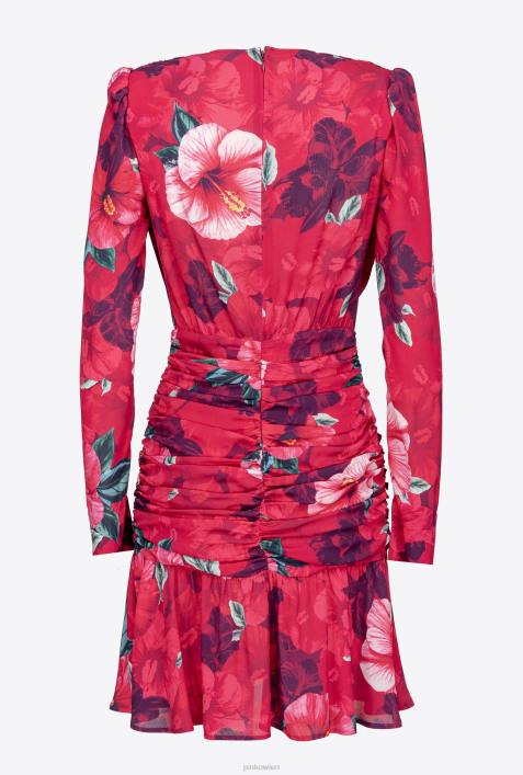 kurze Kleider | Pinko multi. Fuchsia/Rosa Kurzes Kleid mit Hibiskus-PrintZ4ZP139