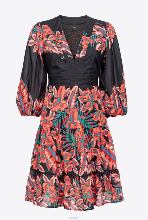 kurze Kleider | Pinko multi. Schwarz Rot Baumwollkleid mit tropischem PrintZ4ZP82