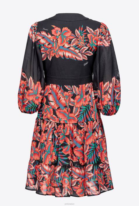 kurze Kleider | Pinko multi. Schwarz Rot Baumwollkleid mit tropischem PrintZ4ZP82