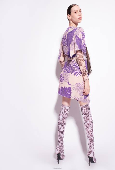 kurze Kleider | Pinko nackt/lila Wickelkleid mit tropischem PrintZ4ZP132