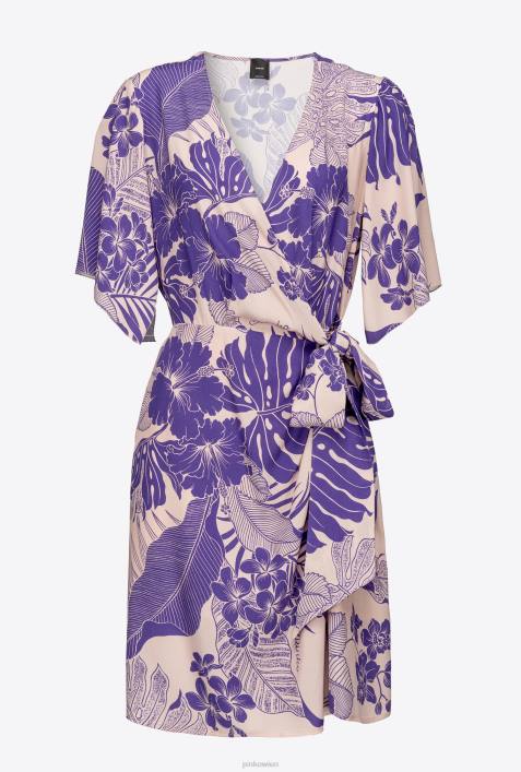 kurze Kleider | Pinko nackt/lila Wickelkleid mit tropischem PrintZ4ZP132