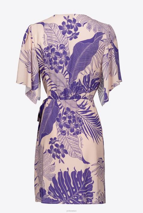 kurze Kleider | Pinko nackt/lila Wickelkleid mit tropischem PrintZ4ZP132