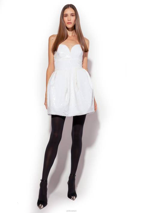 kurze Kleider | Pinko nicht-gerade weiss Galleria Mini-Ballonkleid mit durchgehenden PaillettenZ4ZP205