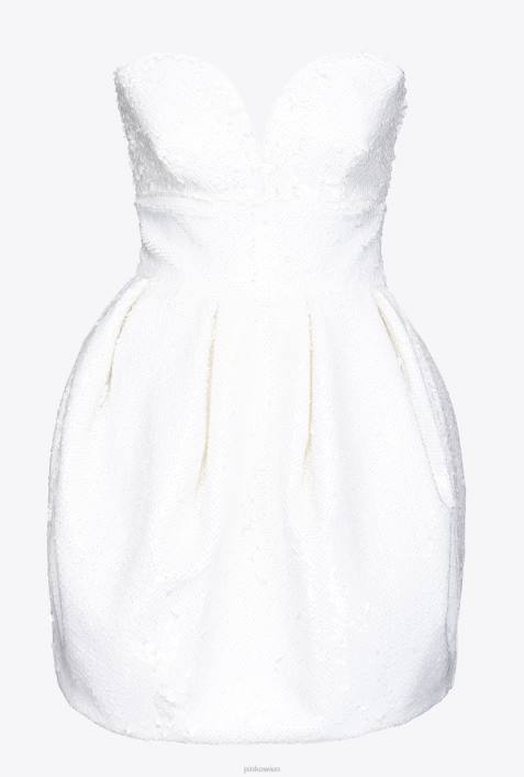 kurze Kleider | Pinko nicht-gerade weiss Galleria Mini-Ballonkleid mit durchgehenden PaillettenZ4ZP205