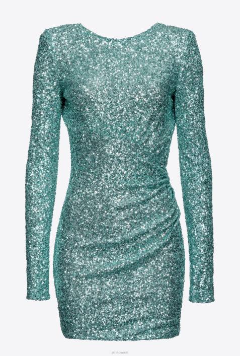 kurze Kleider | Pinko ozeangrün Vollständig paillettenbesetztes Minikleid mit ÜberkreuzungZ4ZP29