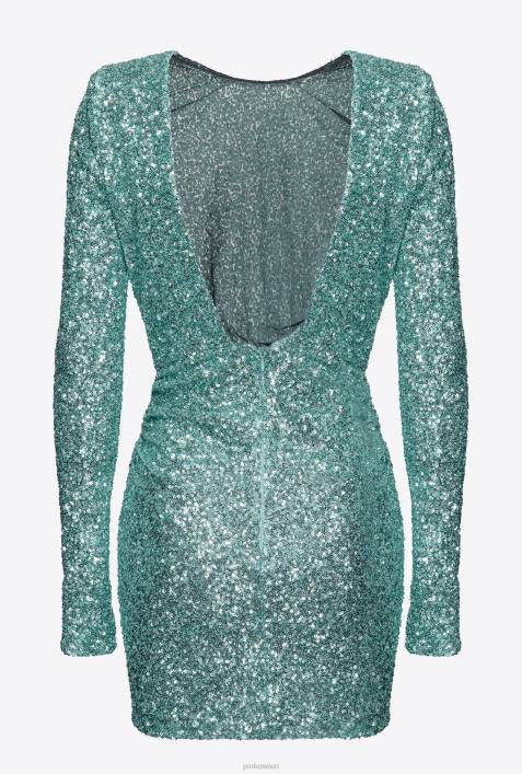 kurze Kleider | Pinko ozeangrün Vollständig paillettenbesetztes Minikleid mit ÜberkreuzungZ4ZP29