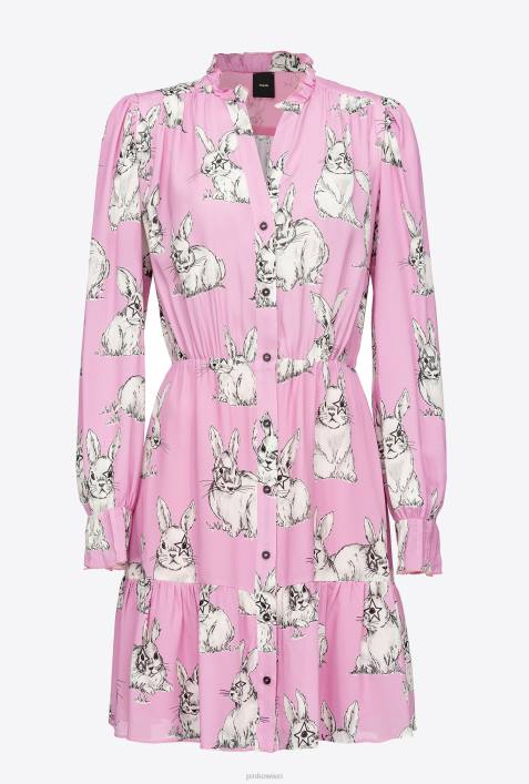 kurze Kleider | Pinko rosa/grau/weiß Hemdkleid mit Kaninchen-PrintZ4ZP175