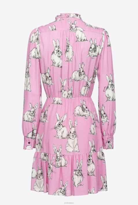 kurze Kleider | Pinko rosa/grau/weiß Hemdkleid mit Kaninchen-PrintZ4ZP175