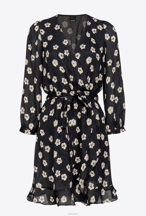 kurze Kleider | Pinko schwarz/ecru Grafisches Minikleid mit BlumenmusterZ4ZP57