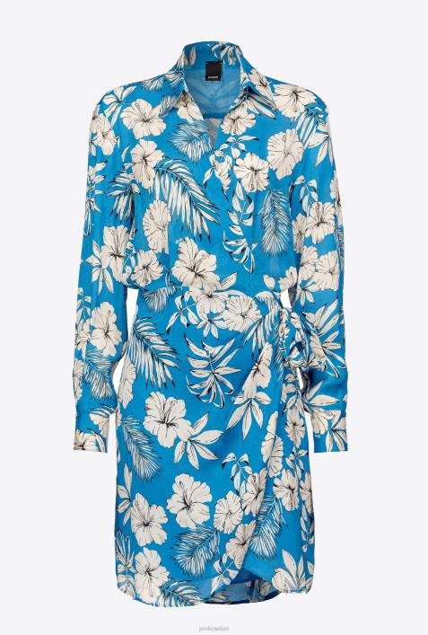 kurze Kleider | Pinko türkis/butter/schwarz Grafisches Minikleid mit BlumenmusterZ4ZP74