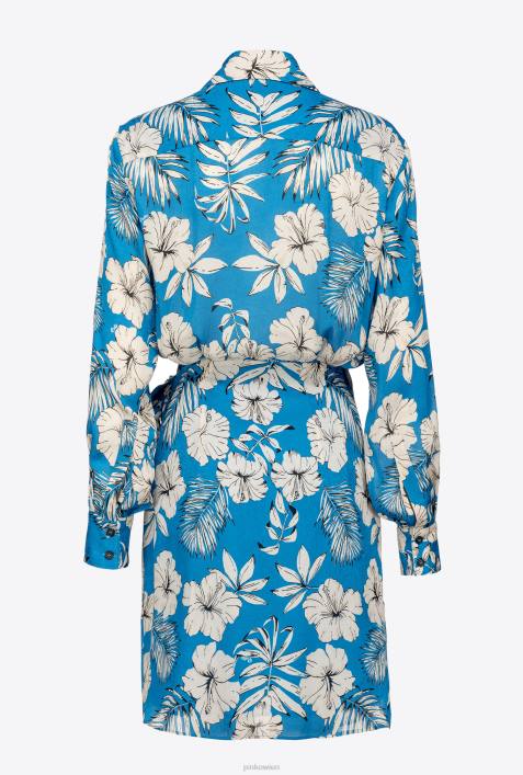 kurze Kleider | Pinko türkis/butter/schwarz Grafisches Minikleid mit BlumenmusterZ4ZP74