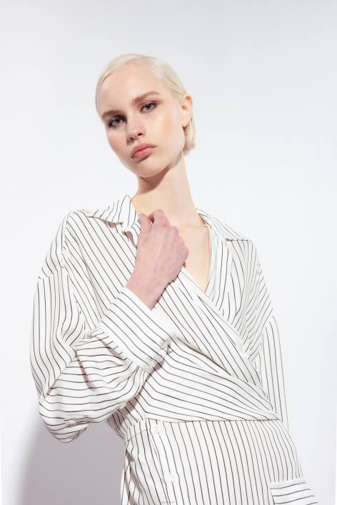 kurze Kleider | Pinko weiß schwarz Gestreiftes Mini-HemdkleidZ4ZP22