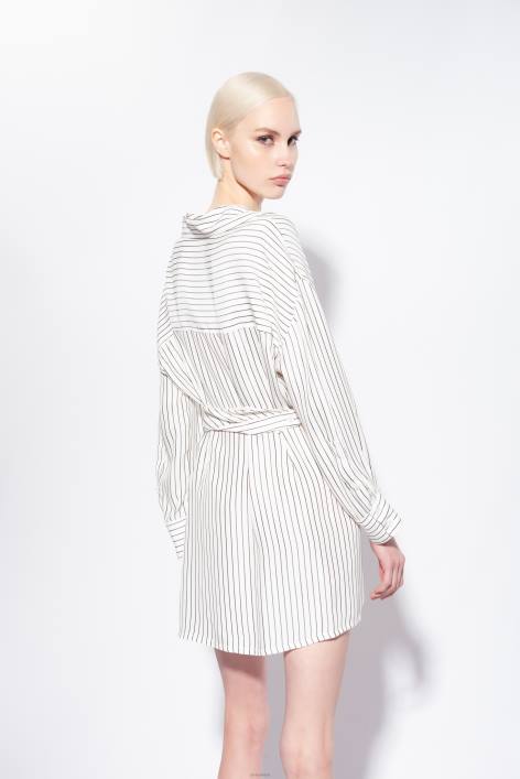 kurze Kleider | Pinko weiß schwarz Gestreiftes Mini-HemdkleidZ4ZP22