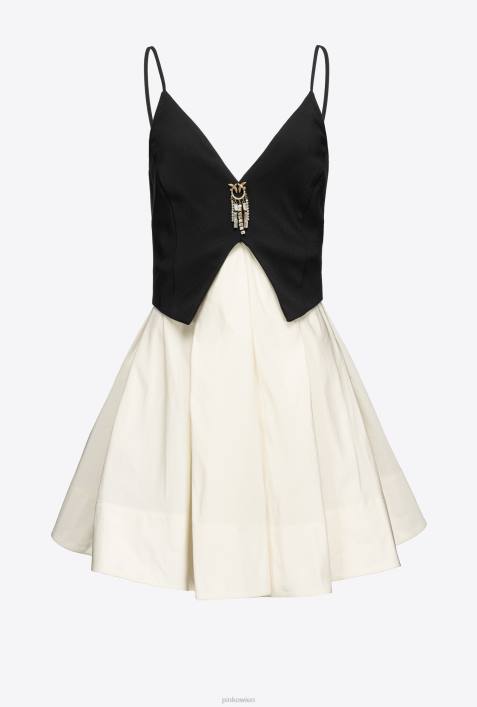 kurze Kleider | Pinko weiß schwarz Minikleid mit SchmucknadelZ4ZP209