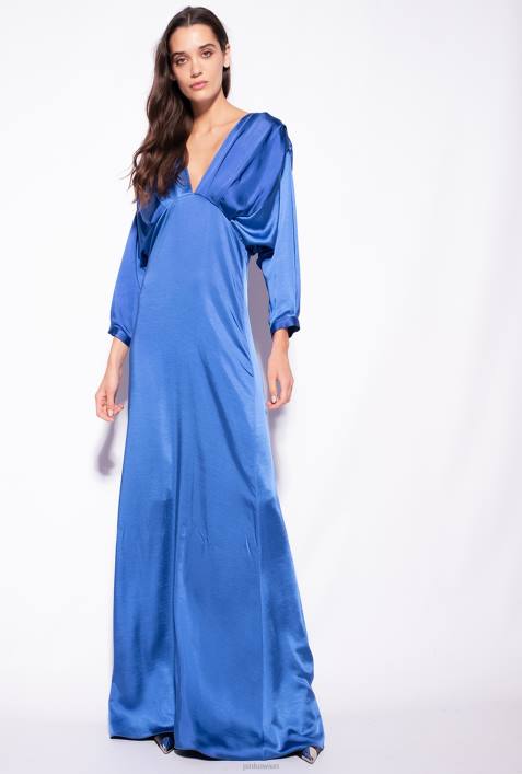 lange Kleider | Pinko Blau Satinkleid mit SchleifeZ4ZP111