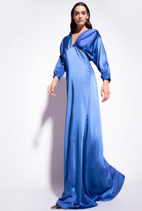 lange Kleider | Pinko Blau Satinkleid mit SchleifeZ4ZP111