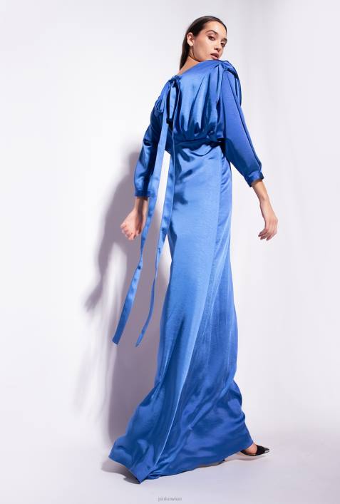 lange Kleider | Pinko Blau Satinkleid mit SchleifeZ4ZP111