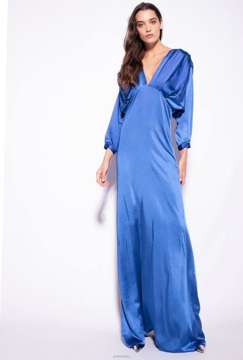 lange Kleider | Pinko Blau Satinkleid mit SchleifeZ4ZP111