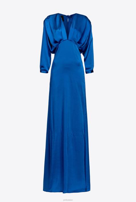 lange Kleider | Pinko Blau Satinkleid mit SchleifeZ4ZP111