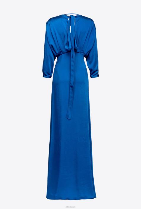 lange Kleider | Pinko Blau Satinkleid mit SchleifeZ4ZP111